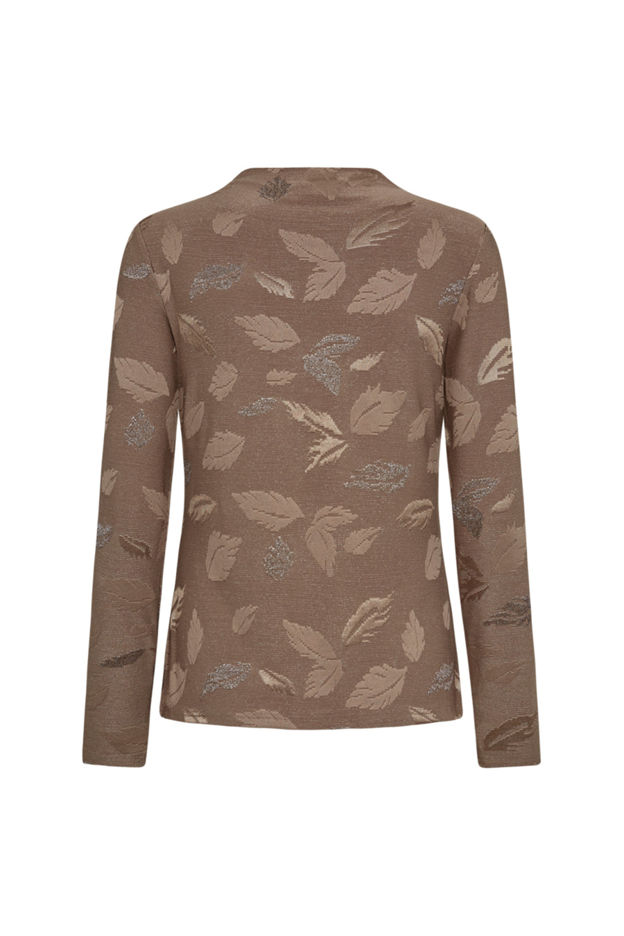 Taupe top van Freequent, model Fqisko Desert 212074, met een casual pasvorm en ronde hals, gedragen door een model.