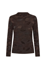 Donkerblauw Fqisko Mole top van Freequent met ronde hals en lange mouwen, gedragen door een model.