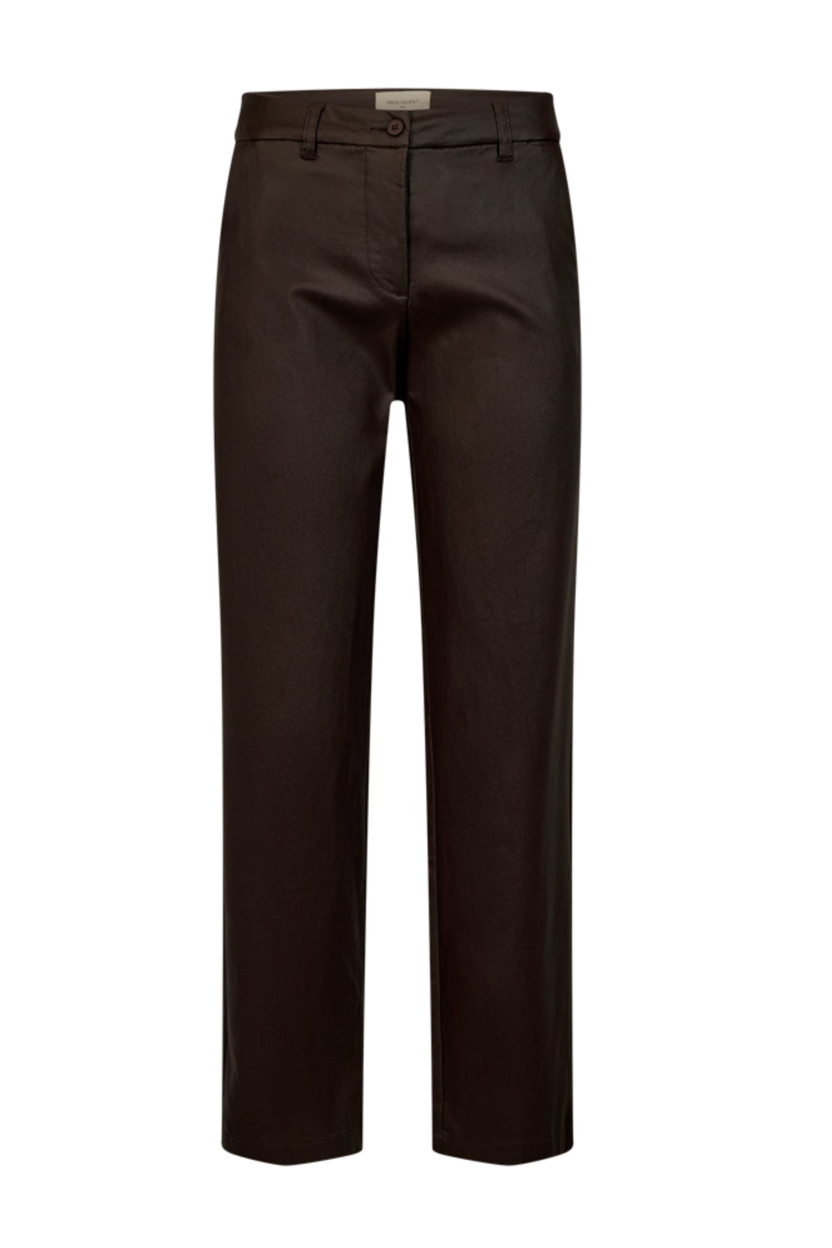 Lichte blauwe Freequent Fqreno Mole 212630 broek met rechte pasvorm en elastische taille, gedragen door een model.