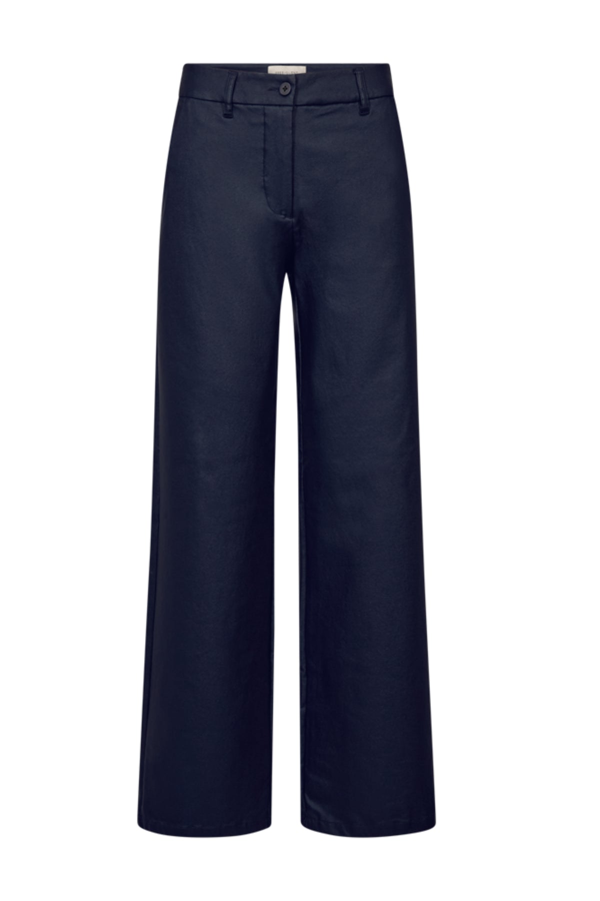 Navy blazer van Freequent, Fqreno model, getoond met close-up van de stof en pasvorm op een mannequin.