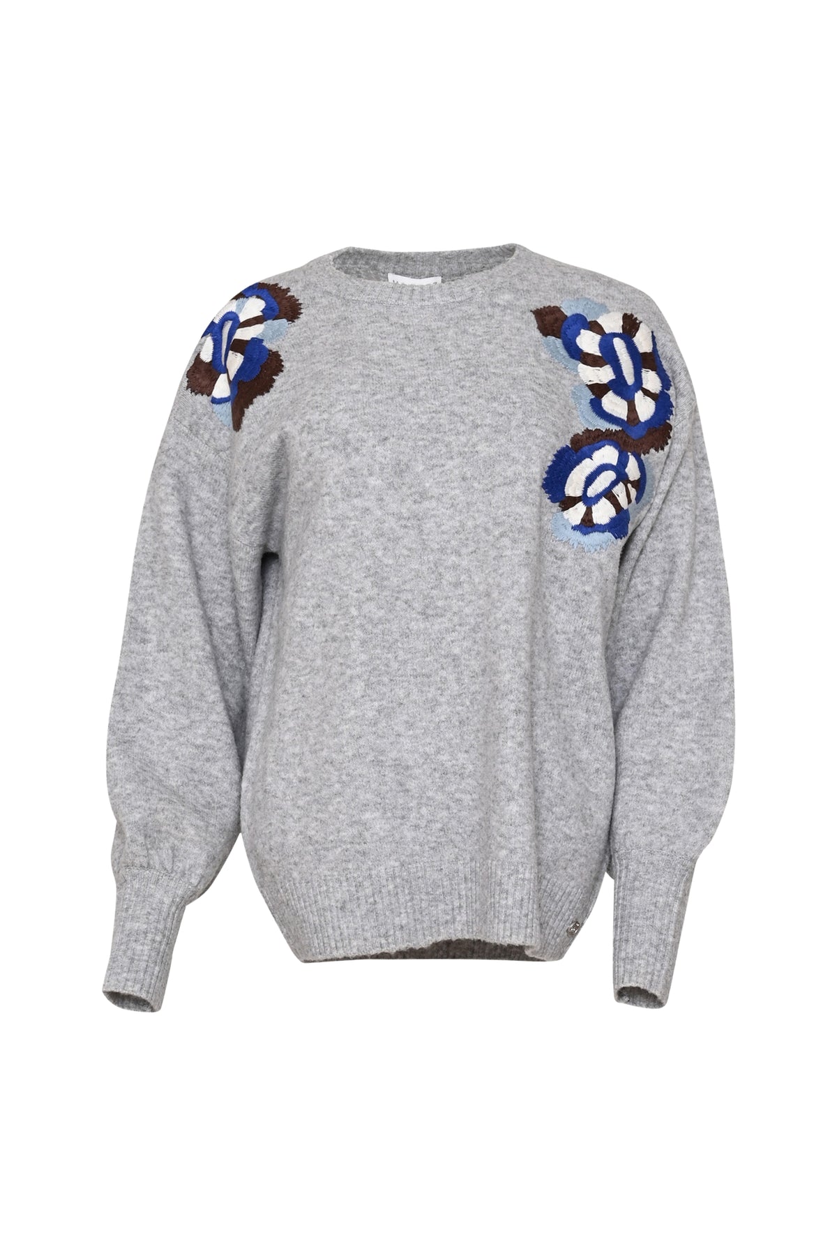 Grijs Maicazz & Zizo Sweater Zinette, zachte katoenen trui met ronde hals en lange mouwen, gedragen door een model.