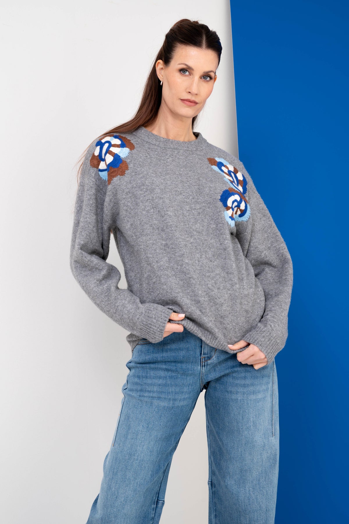 Grijze Maicazz & Zizo Sweater Zinette, zachte gebreide trui voor dames met comfortabele pasvorm en stijlvolle uitstraling