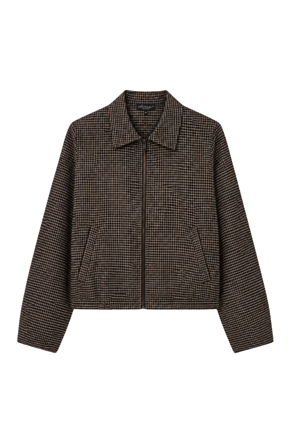Donkere koffiebruine check jacket Kaylee van Elvira Casuals, met stijlvolle details en comfortabele pasvorm.