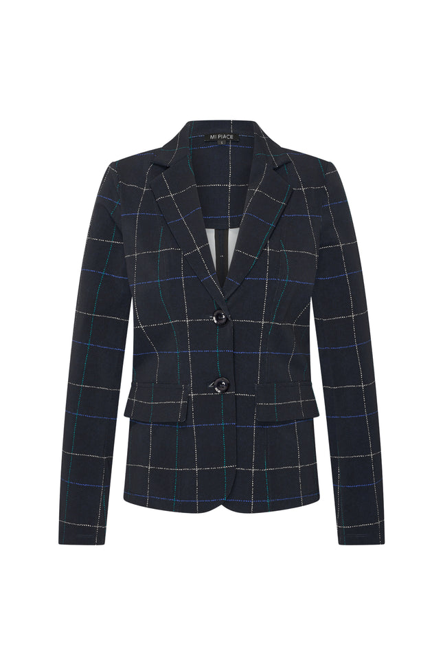 Travel Blazer Herringbone Print Dark Blue Petrol 202015