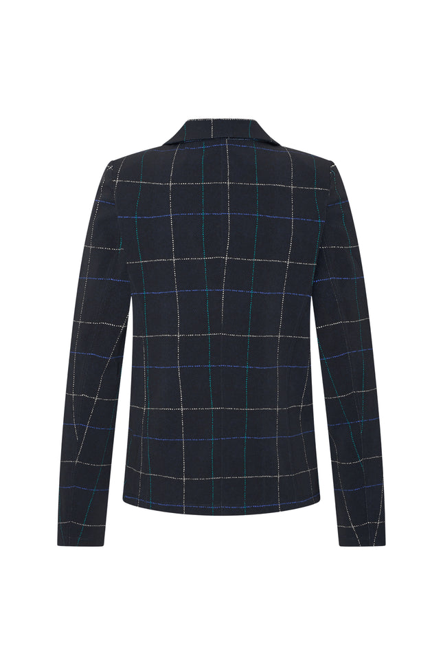 Mi Piace Travel Blazer Herringbone Print Dark Blue Petrol 202015 Stretchshop.nl