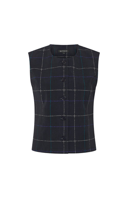 Travel Gilet Herringbone Print Dark Blue Petrol 202658