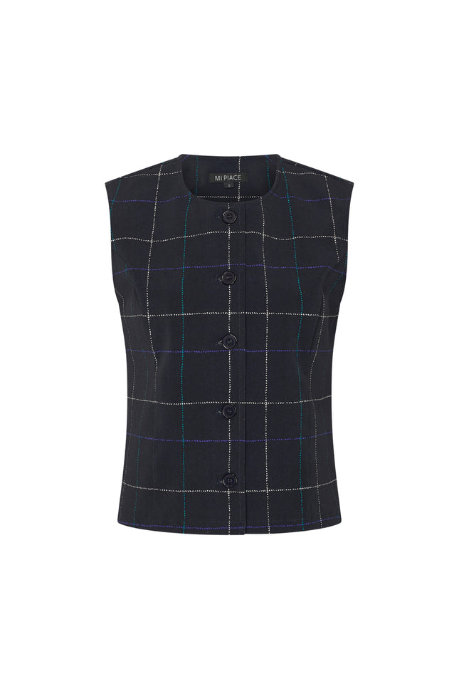 Travel Gilet Herringbone Print Dark Blue Petrol 202658