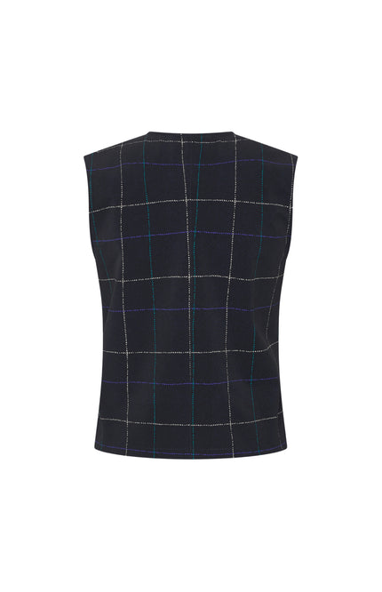 Travel Gilet Herringbone Print Dark Blue Petrol 202658