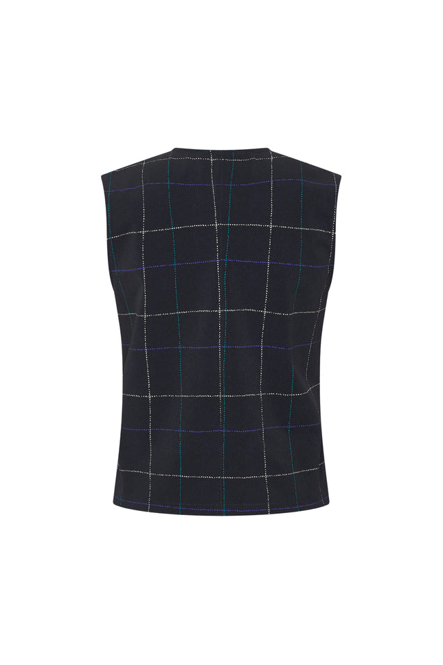 Mi Piace Travel Gilet Herringbone Print Dark Blue Petrol 202658 Stretchshop.nl