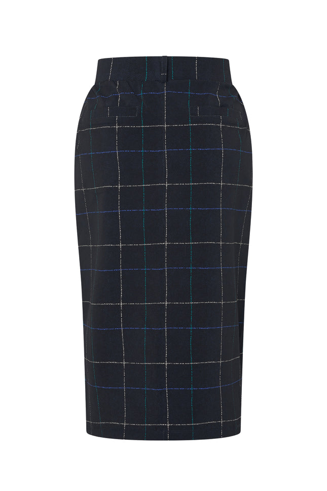 Mi Piace Heavy Travel Rok Herringbone Print Dark Blue Petrol 202659 Stretchshop.nl