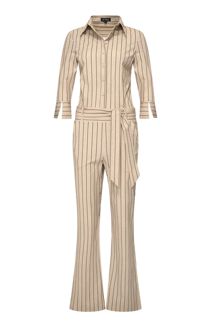 Mi Piace Heavy Travel Jumpsuit Classic Stripe Print Latte 202154A Stretchshop.nl