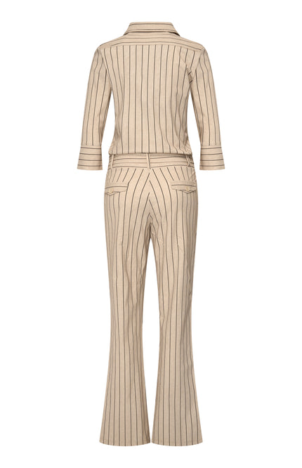 Mi Piace Heavy Travel Jumpsuit Classic Stripe Print Latte 202154A Stretchshop.nl