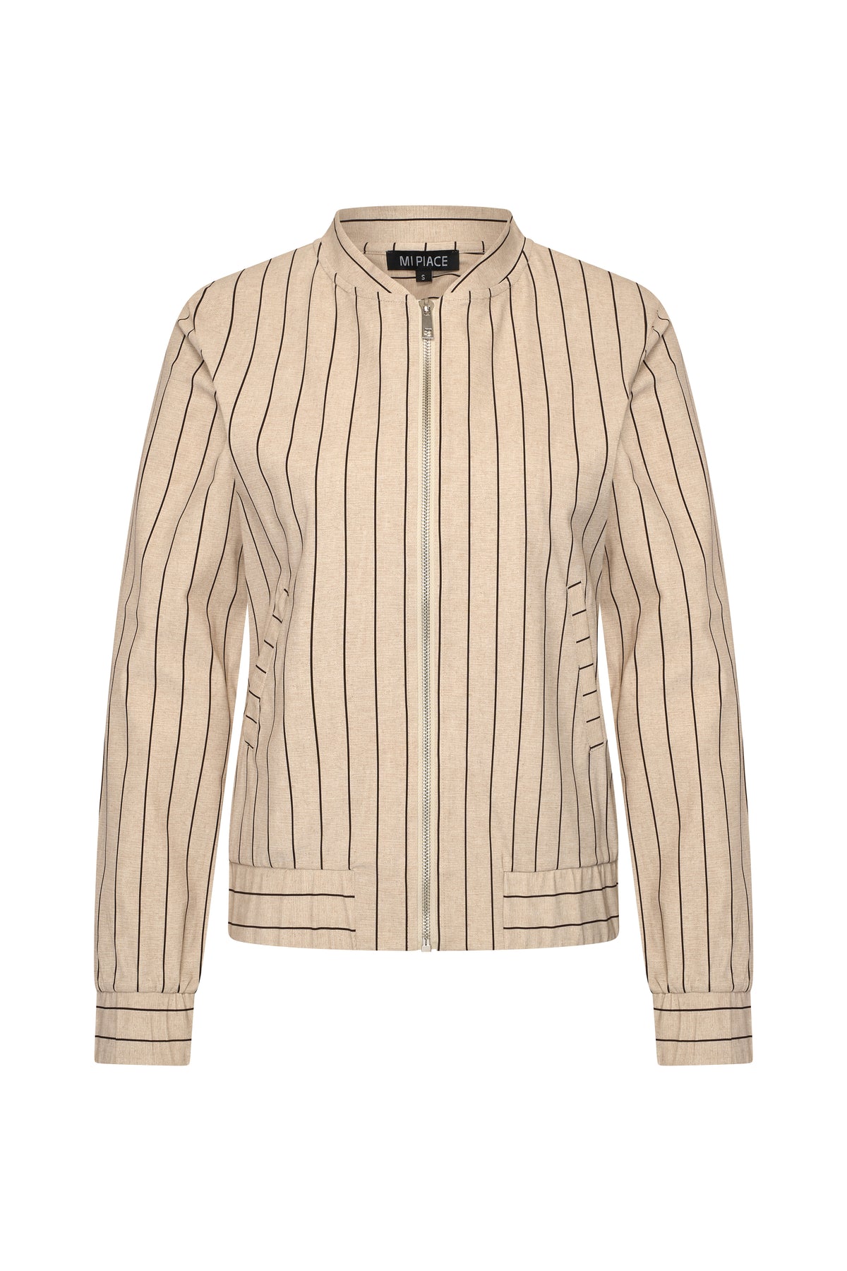Mi Piace reiskleding jas met klassieke strepen print in latte kleur, voor heren, voor comfortabel reizen en stijl.
