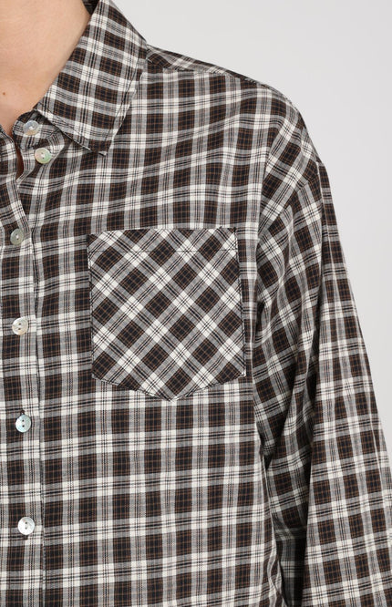 Nukus Blouse Macy Check Offwhite Chocolate NKF02261 Stretchshop.nl