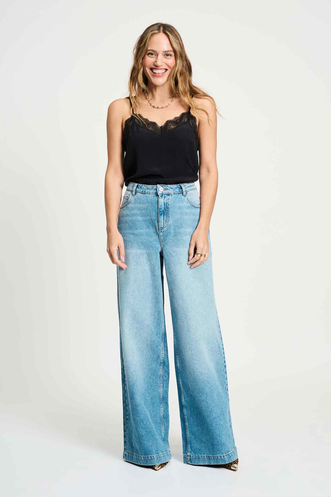 POM Amsterdam Jeans Baggy Wideleg Mid Blue SP9438 Stretchshop.nl