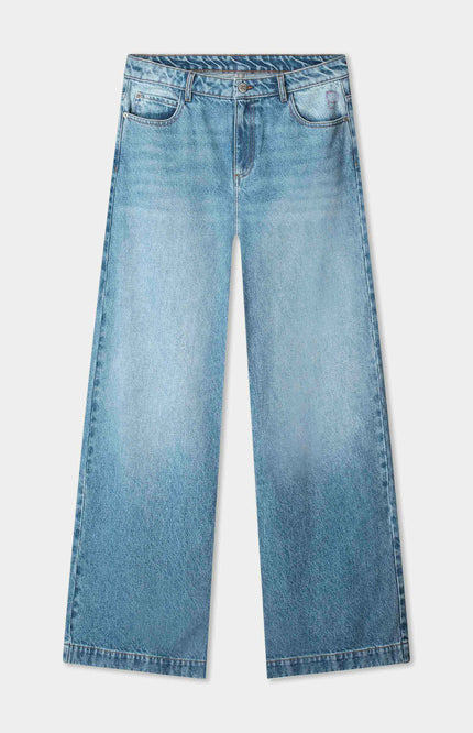 POM Amsterdam Jeans Baggy Wideleg Mid Blue SP9438 Stretchshop.nl