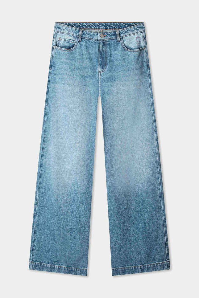 POM Amsterdam Jeans Baggy Wideleg Mid Blue SP9438 Stretchshop.nl
