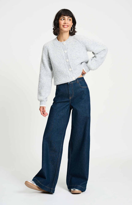 POM Amsterdam Jeans Baggy Wideleg Dark Blue SP9439 Stretchshop.nl