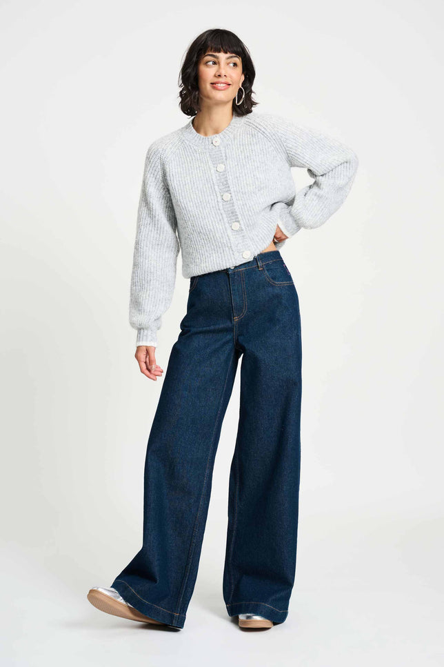 POM Amsterdam Jeans Baggy Wideleg Dark Blue SP9439 Stretchshop.nl