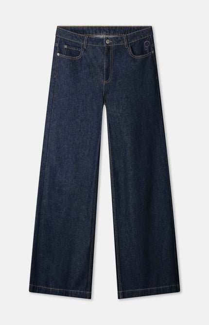 POM Amsterdam Jeans Baggy Wideleg Dark Blue SP9439 Stretchshop.nl