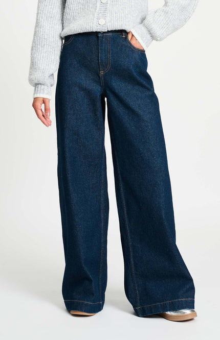 POM Amsterdam Jeans Baggy Wideleg Dark Blue SP9439 Stretchshop.nl
