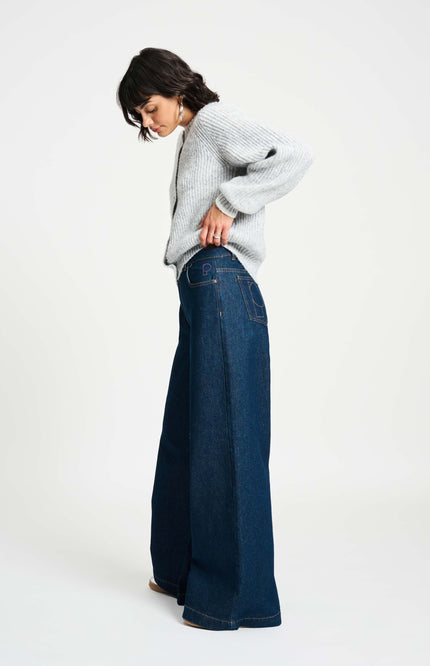 POM Amsterdam Jeans Baggy Wideleg Dark Blue SP9439 Stretchshop.nl