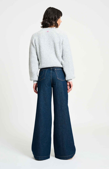 POM Amsterdam Jeans Baggy Wideleg Dark Blue SP9439 Stretchshop.nl