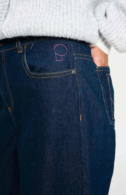 POM Amsterdam Jeans Baggy Wideleg Dark Blue SP9439 Stretchshop.nl