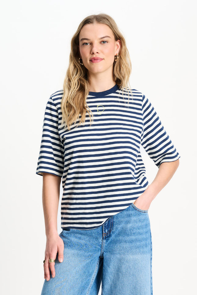 POM Amsterdam T-shirt Striped Blue White SP9627 Stretchshop.nl