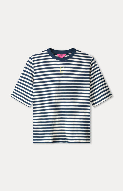 POM Amsterdam T-shirt Striped Blue White SP9627 Stretchshop.nl