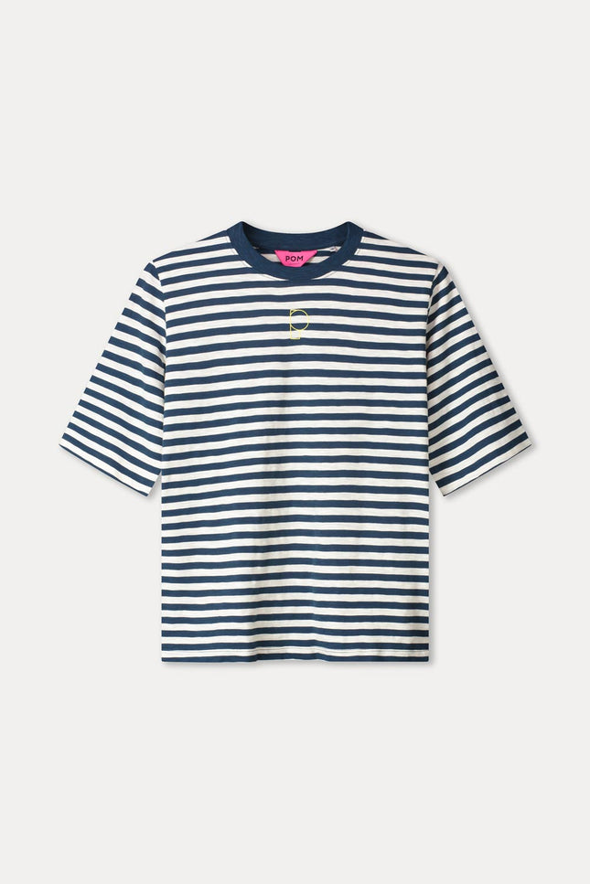 POM Amsterdam T-shirt Striped Blue White SP9627 Stretchshop.nl
