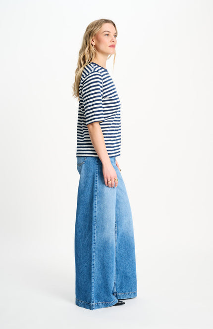 POM Amsterdam T-shirt Striped Blue White SP9627 Stretchshop.nl