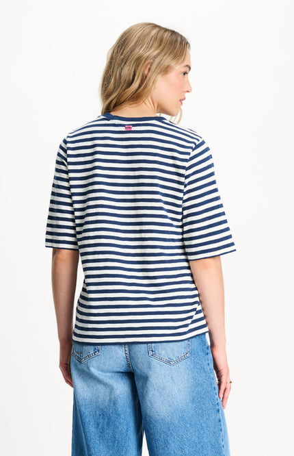POM Amsterdam T-shirt Striped Blue White SP9627 Stretchshop.nl