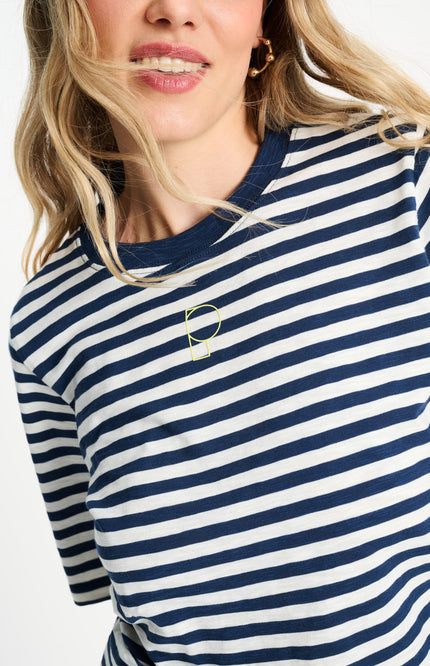 POM Amsterdam T-shirt Striped Blue White SP9627 Stretchshop.nl