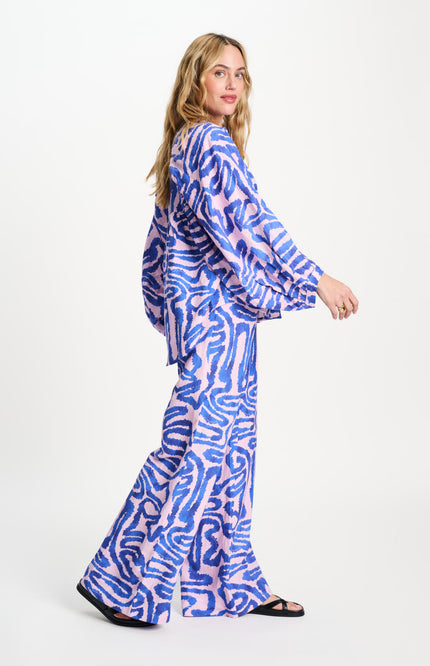 POM Amsterdam Broek Waves Pink Linen Multi Colour SP9563 Stretchshop.nl