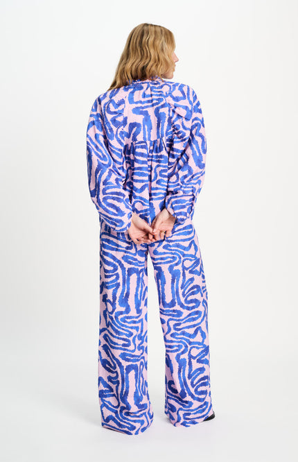 POM Amsterdam Broek Waves Pink Linen Multi Colour SP9563 Stretchshop.nl