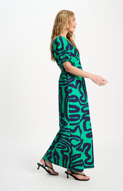 POM Amsterdam Jurk Poplin Waves Green Multi Colour SP9552 Stretchshop.nl