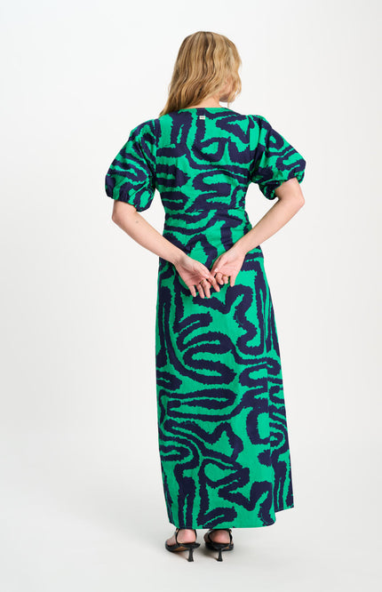 POM Amsterdam Jurk Poplin Waves Green Multi Colour SP9552 Stretchshop.nl