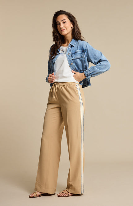 Red Button Broek Claudette Palazzo Sidetape Dark Sand SRB4844A L33 Stretchshop.nl