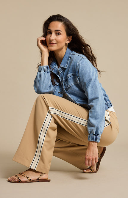 Red Button Broek Claudette Palazzo Sidetape Dark Sand SRB4844A L33 Stretchshop.nl