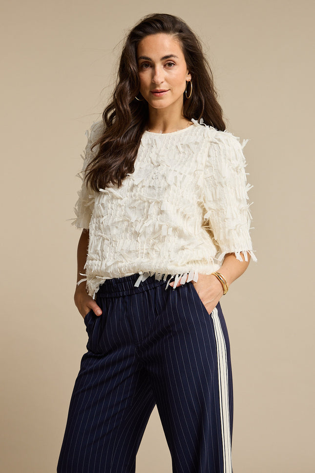 Red Button Top Fiona Fancy Frills Ecru SRB4847 Stretchshop.nl