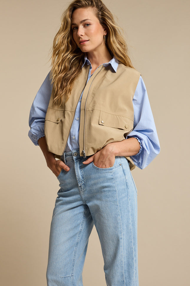 Red Button Jacket Ivy Gathering Dark Sand SRB4855 Stretchshop.nl