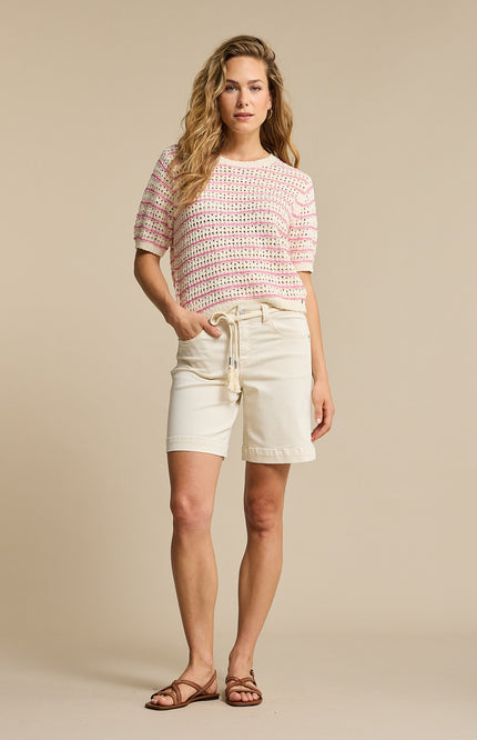 Red Button Top Jolene Stripe Pink SRB4950 Stretchshop.nl