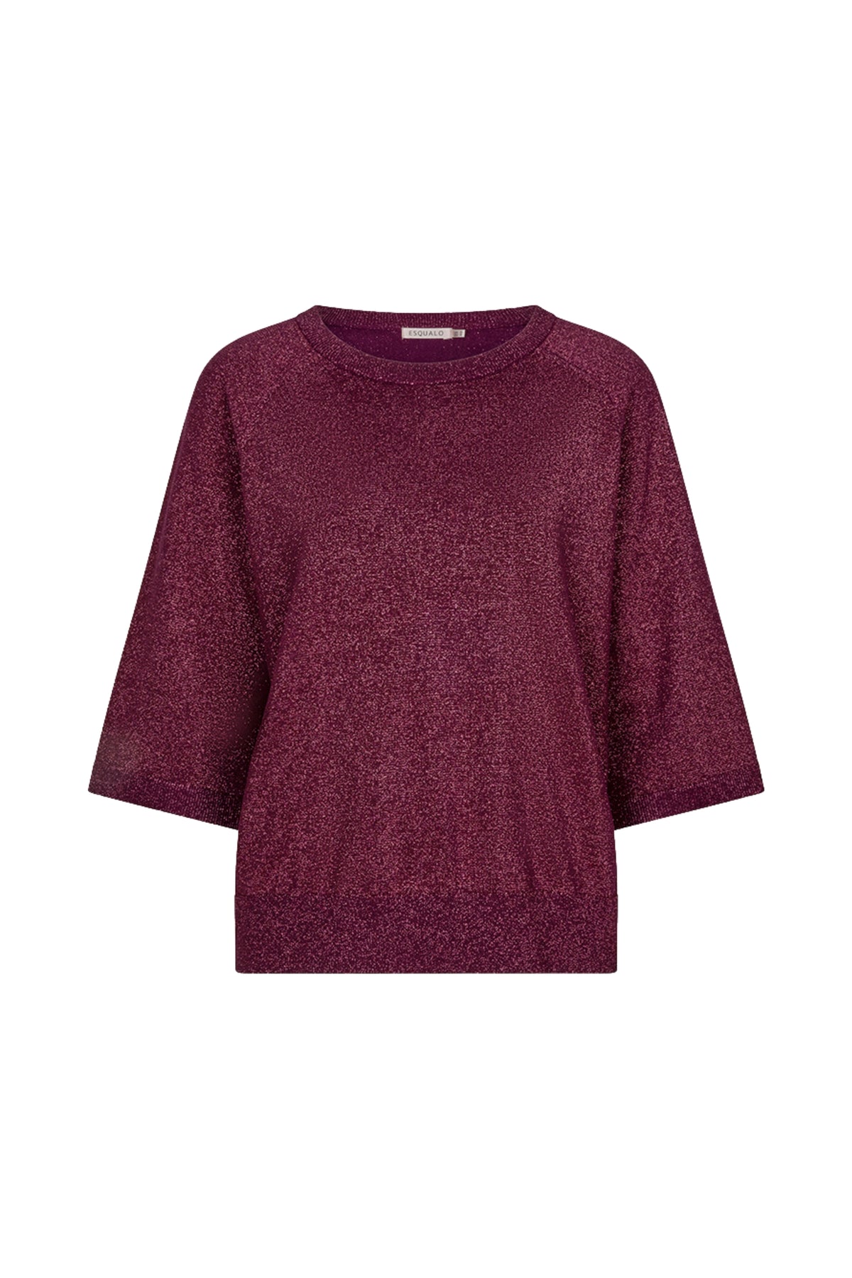 Lurex raglansweater van EsQualo met roosprint, zachte stof en comfortabele pasvorm, zichtbaar in de afbeelding.