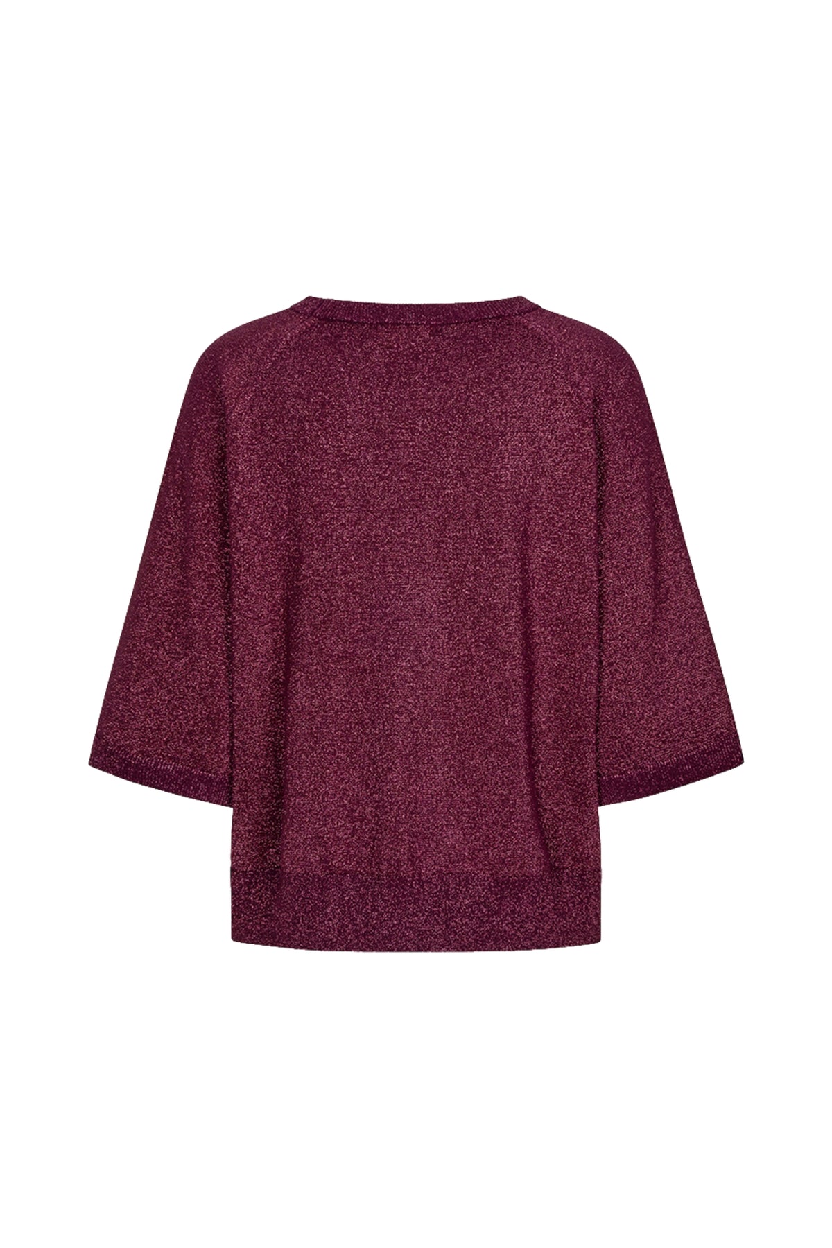 Lurex raglantrui van EsQualo in roze met glanzende details en comfortabele pasvorm, gedragen door een model.