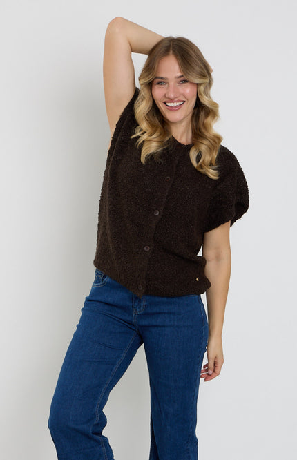 Top Sleeveless Knit Boucle Espresso SRB5074