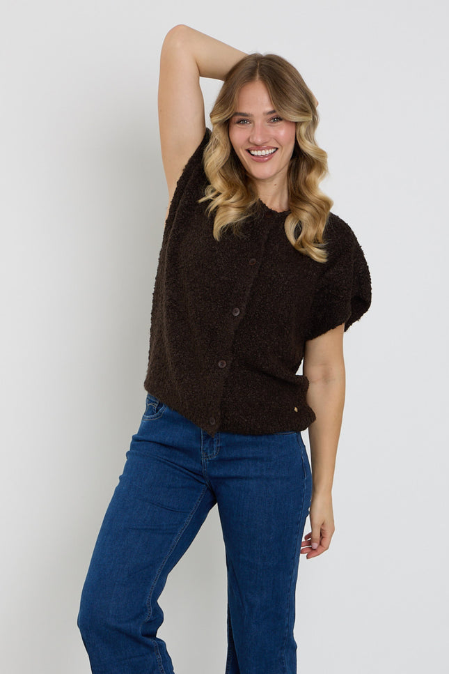 Top Sleeveless Knit Boucle Espresso SRB5074