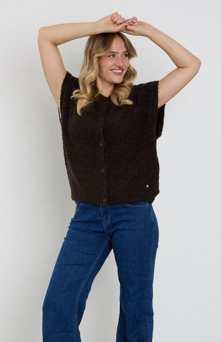Top Sleeveless Knit Boucle Espresso SRB5074