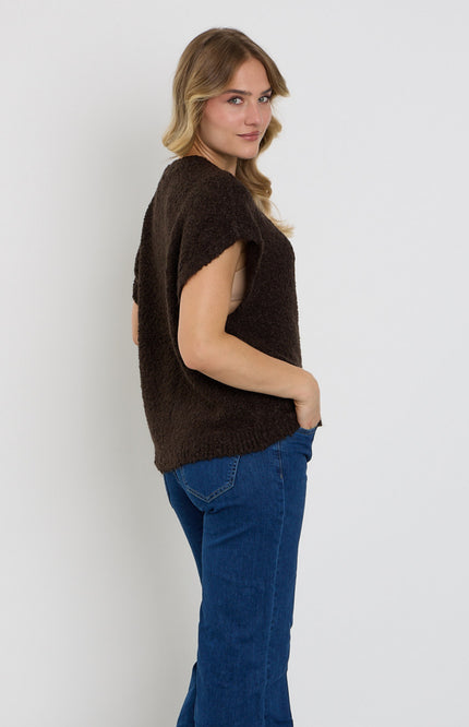 Top Sleeveless Knit Boucle Espresso SRB5074