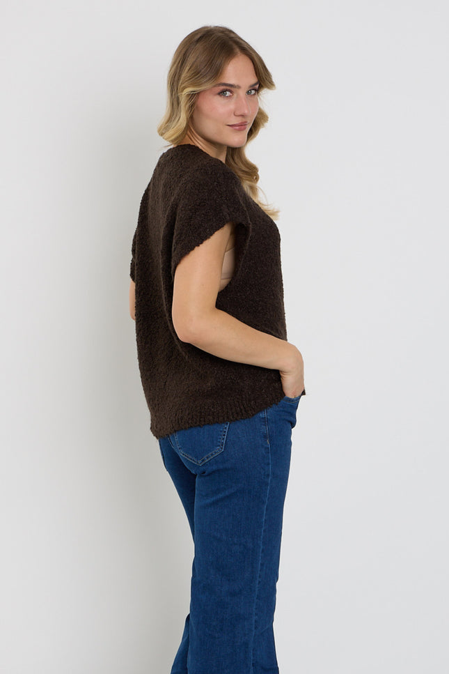 Top Sleeveless Knit Boucle Espresso SRB5074